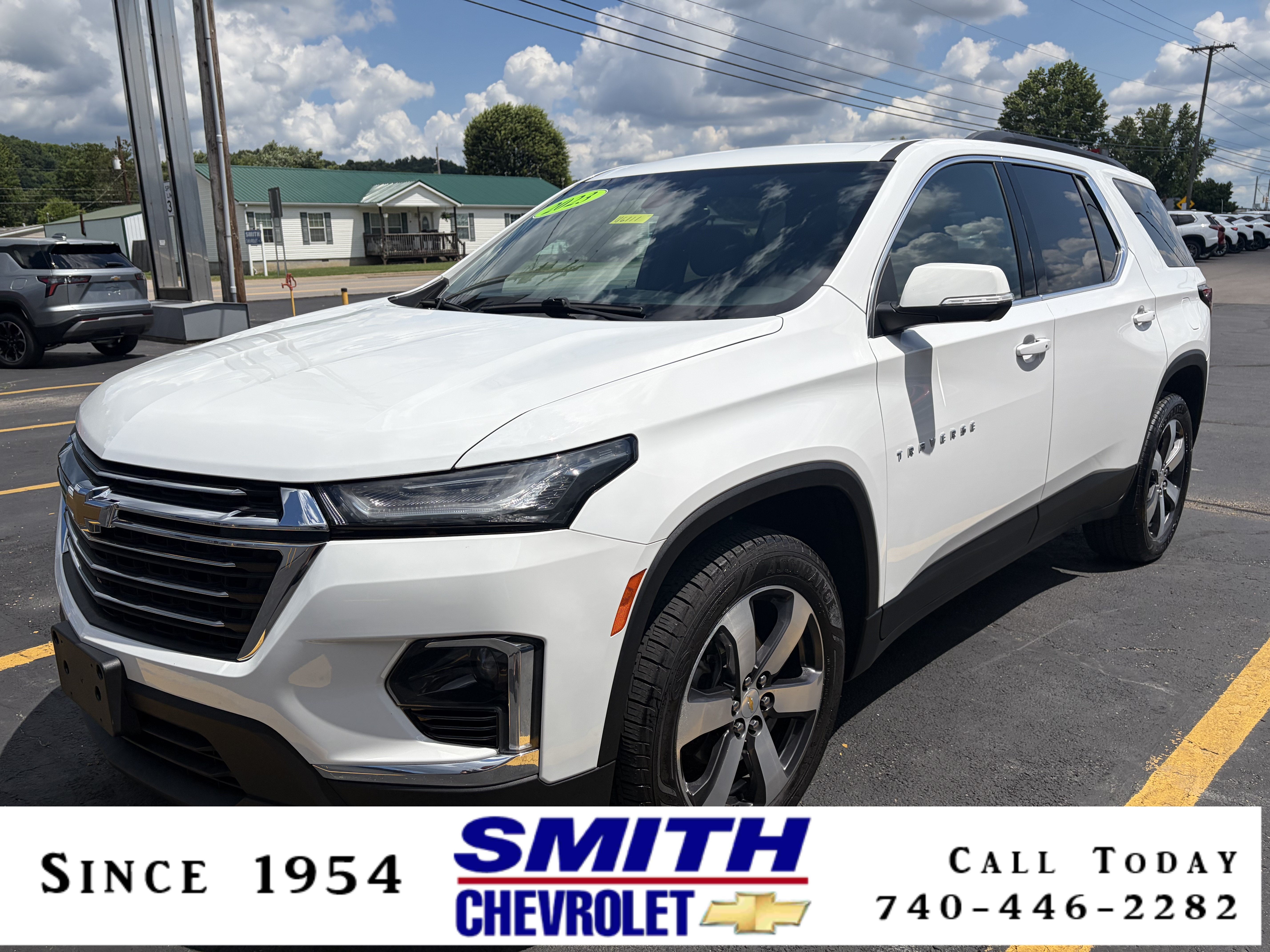 2023 Chevrolet Traverse LT Leather in Summit White — front three-quarter view
