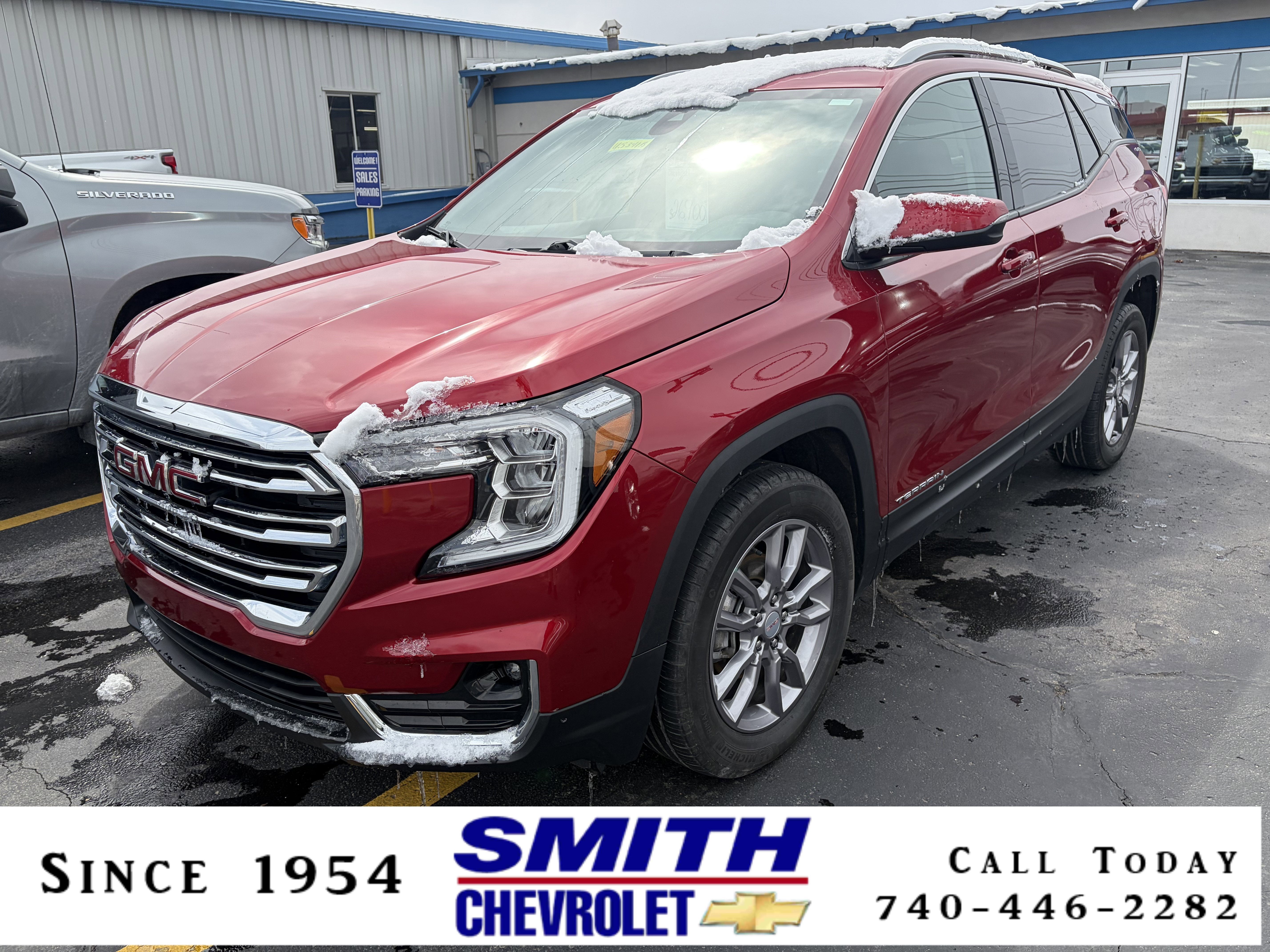 2024 GMC Terrain SLT in Volcanic Red Tintcoat — front three-quarter view